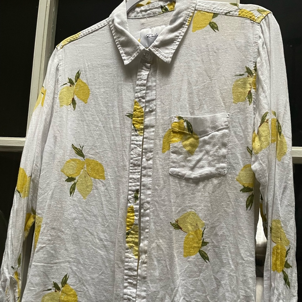Rails linen long sleeve shirt lemon print